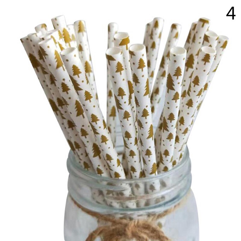 Christmas Paper Straws Snowflake Drinking Straw Merry Christmas Decorations For Home Xmas Year Party Supplies: N4