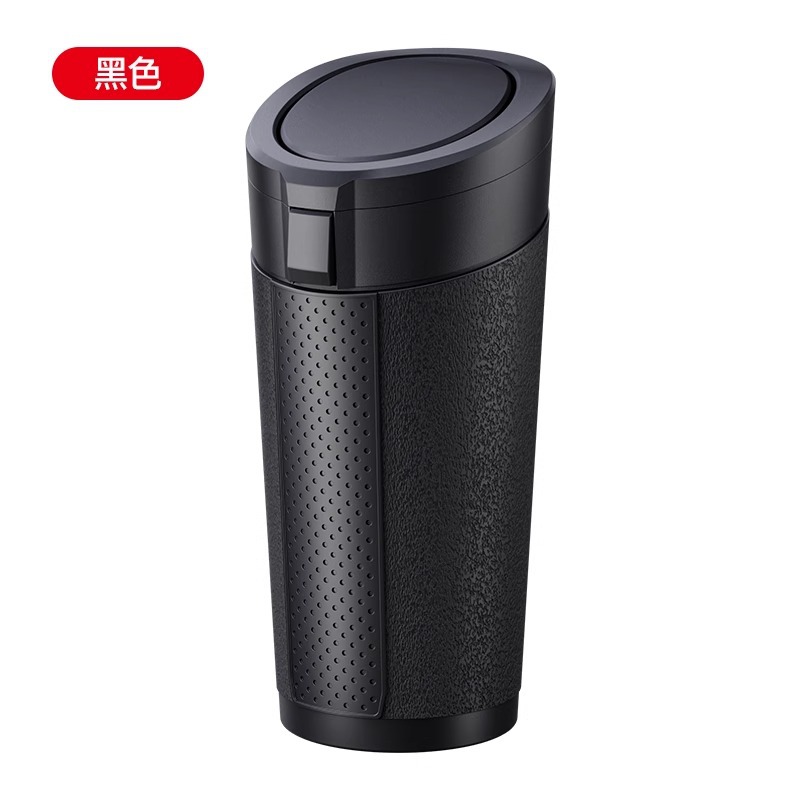 Lixeira de carro com tampa portátil, lixeira de carro, suporte de copo, lata de lixo, 2 peças, à prova de vazamento, lata de lixo de veículo, 1 peça: Preto