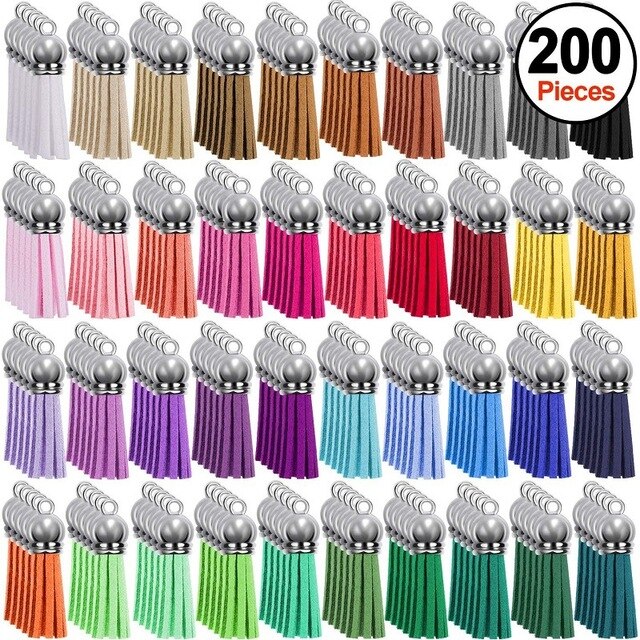 Llaveros de borlas de cuero, colgantes de borla a granel, para bricolaje, suministros de artesanía, 200 piezas: 200pcs