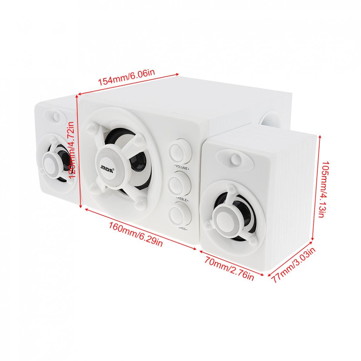 Sada D-208 2.1 Mini Wit 3W Houten 3D Surround Sound Subwoofer Muziek Usb Computer Speaker Met Lichtgevende Veelkleurige Lamp