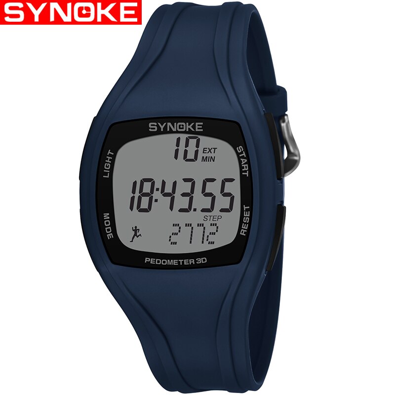Synoke 9105 sportsur mænd skridttæller 50m vandtæt multifunktionelt digitalt armbåndsur pu rem led herre elektronisk ur herre: Blå