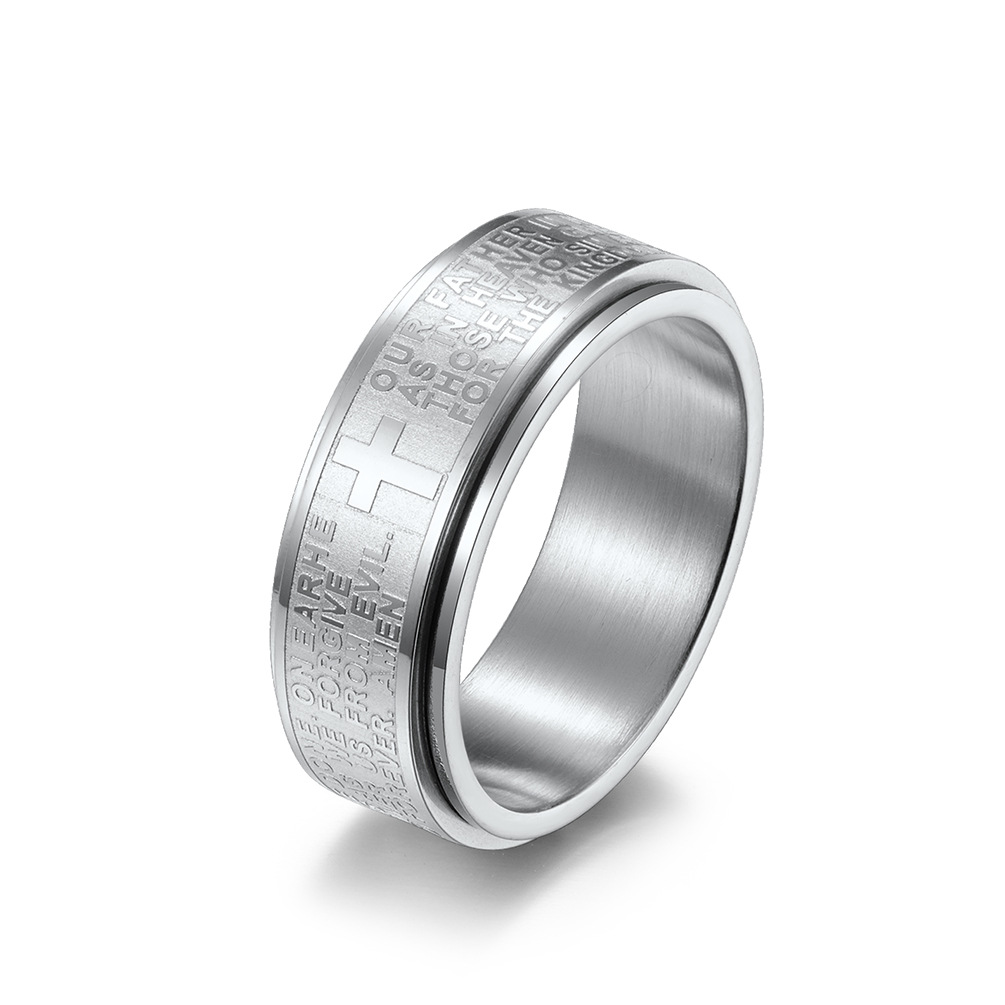 Bague de prière et de croix chrétienne pour hommes et femmes, en acier inoxydable, 8mm, tailles 6 à 12: 6 / Silver