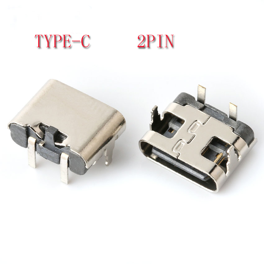 1-10 piezas tipo C 2 pines horizontal 90 ° Placa enchufable Conector enchufable hembra USB tipo C de carga rápida