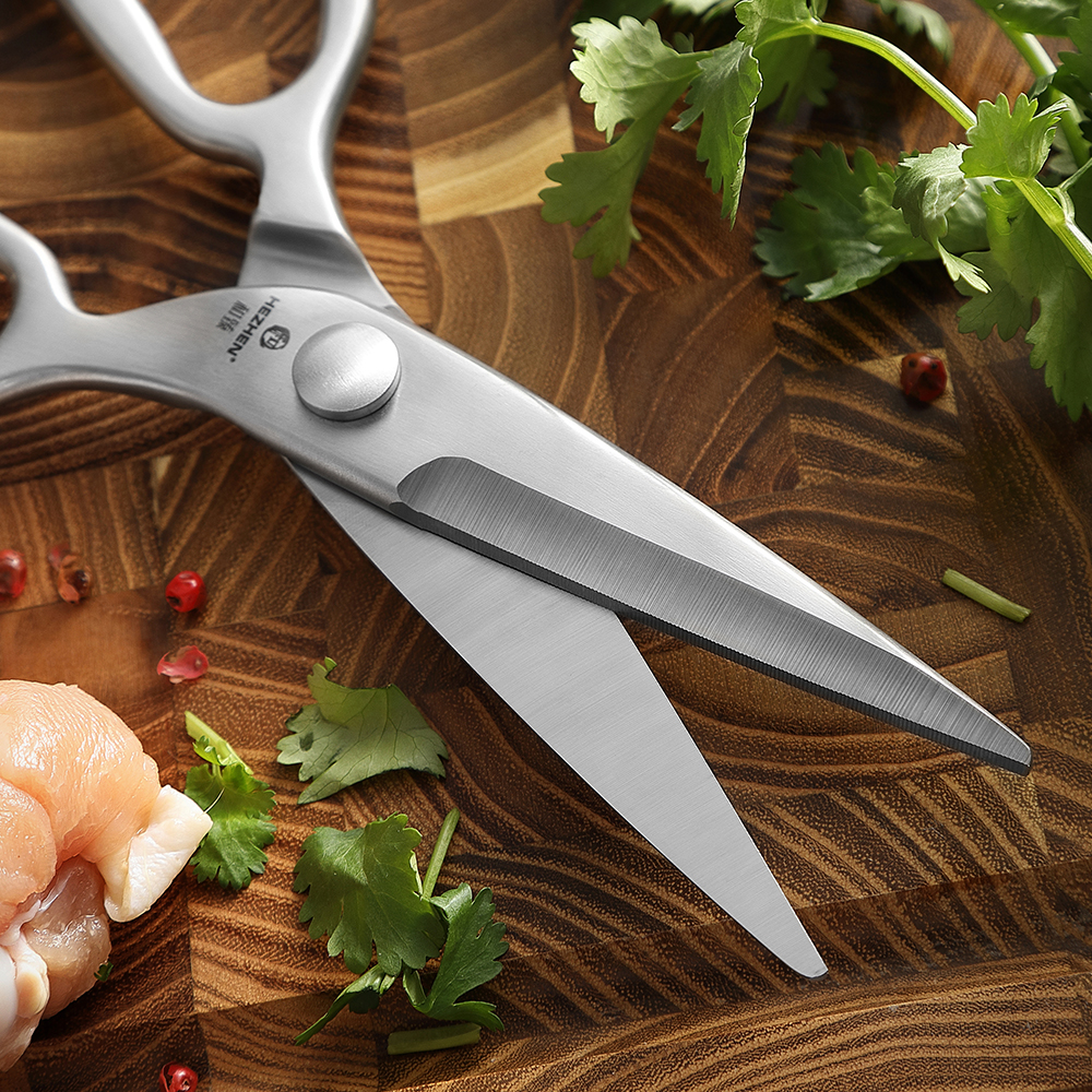 Tijeras de cocina HEZHEN, acero inoxidable 3Cr13, tijeras de cocina multifuncionales de acero forjado, caja de