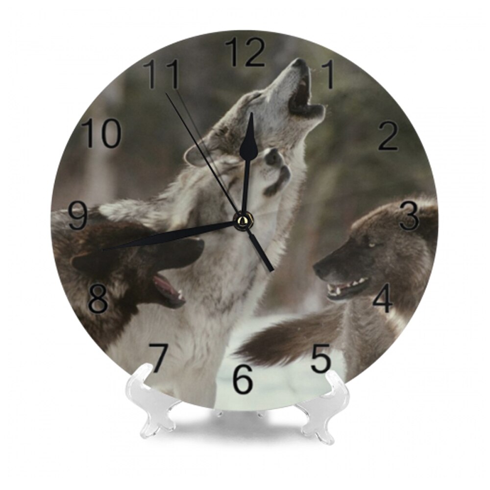 Wolf Wall Clocks Numeral Digital Dial Mute No Ticking Slient Battery Operated Kitchen Clocks Kitchen Wall Decor for Livingroom