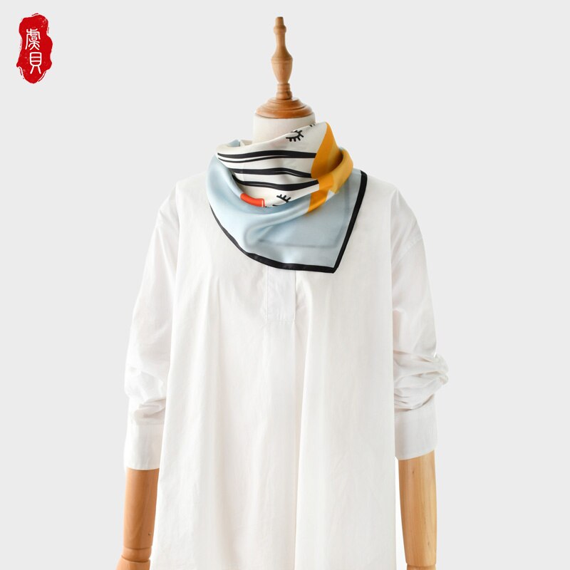 Écharpe zèbre en soie naturelle pour enfants, foulard carré de 50cm, pour cheveux, pour filles, foulard hijab, chaîne pour bébé