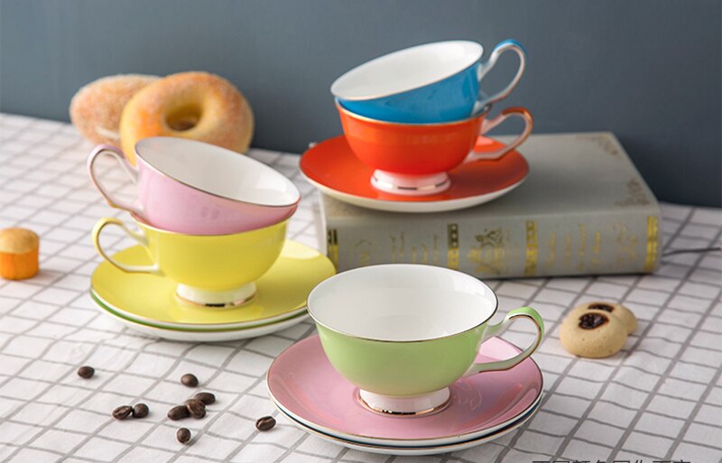 220ML, bunte knochen China kaffee tasse und untertasse einstellen, nespresso tasse einstellen, tazas Cafe termos kaffee becher, Cappuccino tasse einstellen