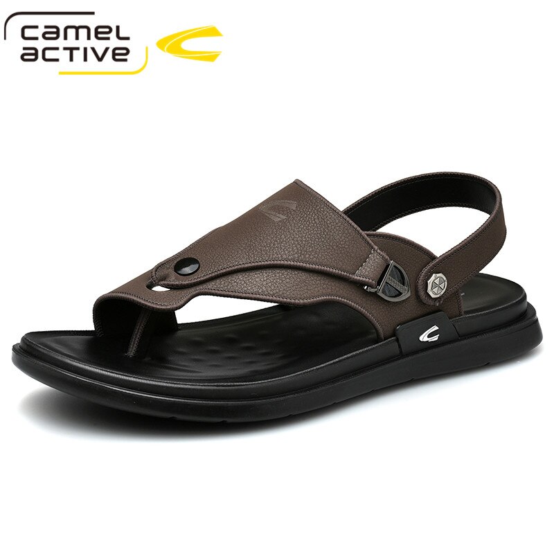 Camel Active Men Sandals Leather Sandals Men Comfortable Leisure Buckle Strap Brand Shoes Men Beach Sandals: Gray / 8.5