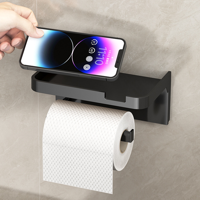 Toiletpapirholder vægmonteret papirrulleholder opbevaringsbakke toiletorganisator telefonstativ badeværelsestilbehør