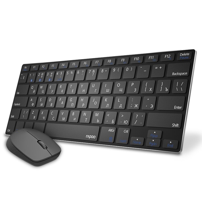 Rapoo 9000M Mini Russische Toetsenbord Multi-mode Stille Bluetooth Draadloze Toetsenbord En Muis Combo Engels/Russisch Toetsenbord: Russian Black