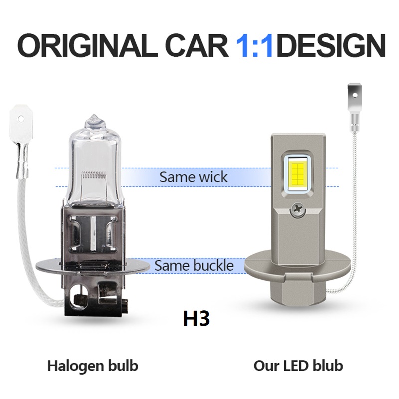 H3 LED Headlights Bulbs Fanless Fog Lamps H3 Daytime Running Lights Super Bright Fog Light H3 LED Car Lamp 6000K 12V
