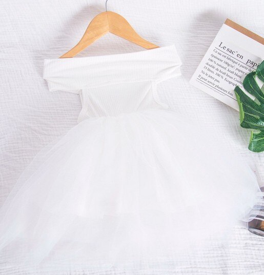 Prinsessekjolekonkurrence nyfødt baby børn pige off shoulder tutu mesh kjole fest bryllup kjole sort hvid pink: Hvid / 3t