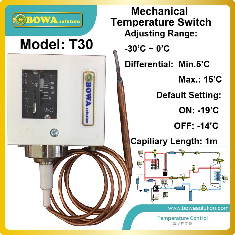 -30 to 0 mechanical Temperature controls with solenoid valve are used for Central refrigeration plant with multi-evaporators
