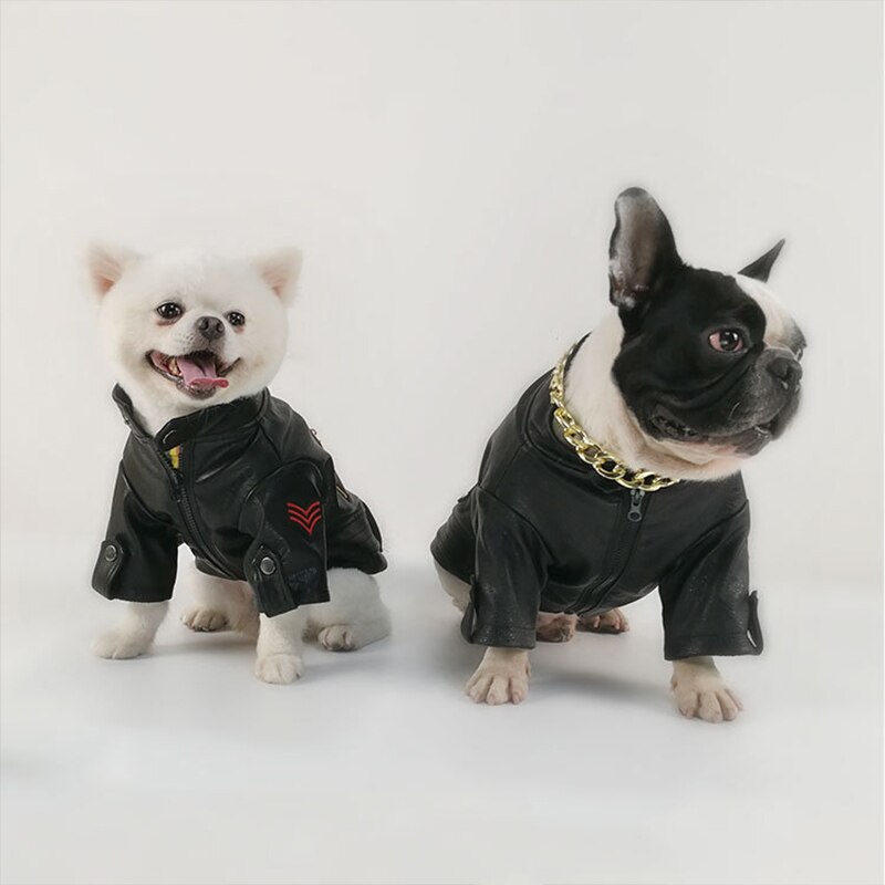 Vinter vindtæt hundefrakke jakke fransk bulldog kæledyrstøj varmt pu læder hundetøj til små store hunde hvalpe kæledyrstøj