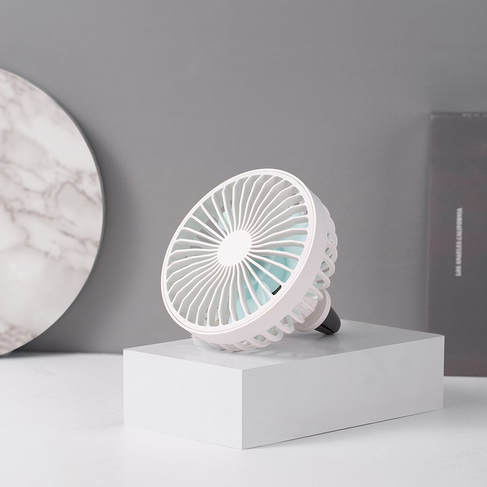 1 stk mini bil lufteventil klips vifte 3 hastigheter 360 ° rotasjon usb elektrisk kjølevifte med led lys bil elektriske apparater: Hvit