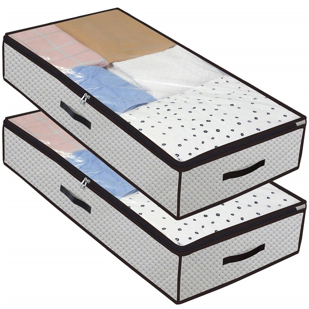 Underbed Storage Bags, 2 pcs Foldable Large Clothes Storage Bags with Zips, Thick Breathable Underbed Clothes Storage Bags: C 2PCS 100x50x18cm