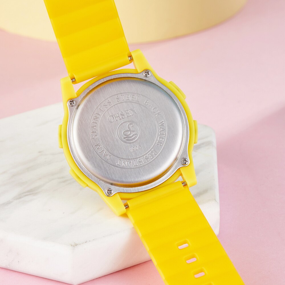 OHSEN Digitale Frauen Sport Uhren Wasserdichte Gelbe LED freundlicher Uhr Multi funktion Junge Mädchen Armbanduhr montre femme