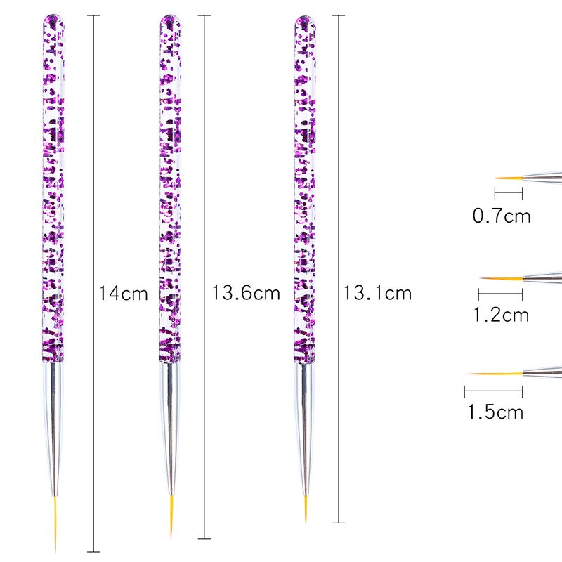 Pinceau à ongles 3 pièces/ensemble, stylo de peinture pour Nail Art, brosse pour Gel UV, Salon de beauté, à usage domestique