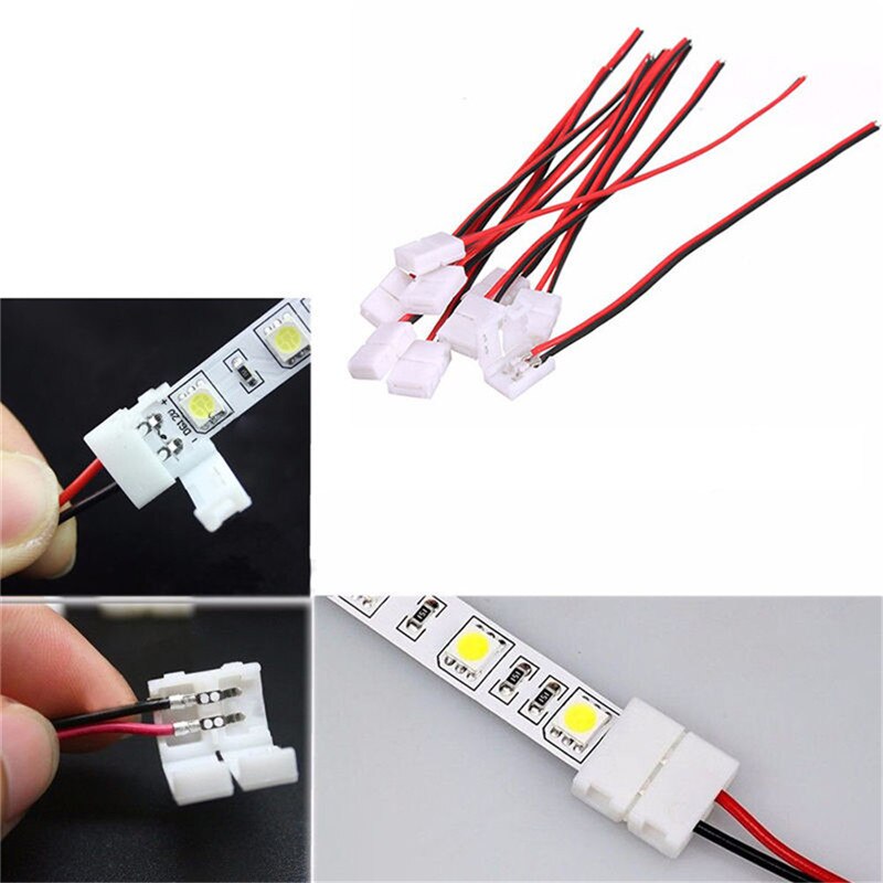 10Pcs PCB Cable 2 Pin LED Strip Connectors 3528/5050 8m/10mm Width PCB Ribbon Single Color Adapter