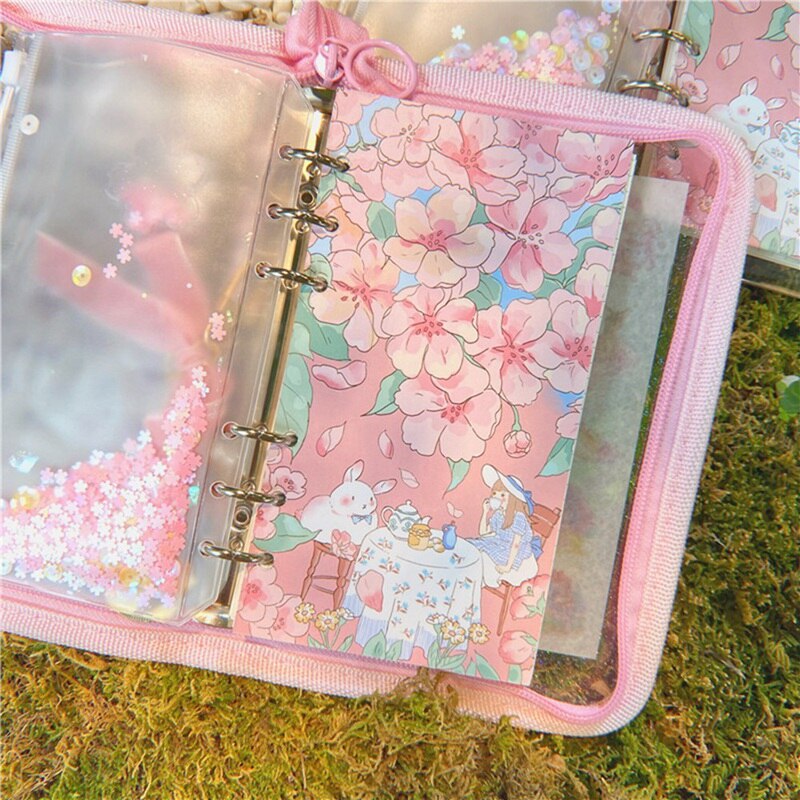 Cuaderno de hojas sueltas A6 Sakura, 90 hojas de papel, carpeta, flores de cerezo, diario