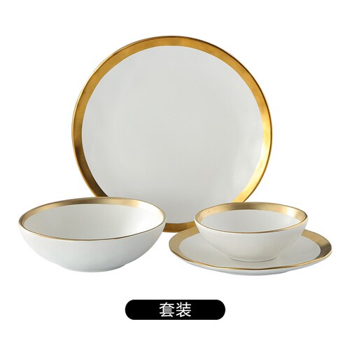 Europese platina keramiek westerse schaal matte gouden steakschaal schaal witte vintage fruitschaal