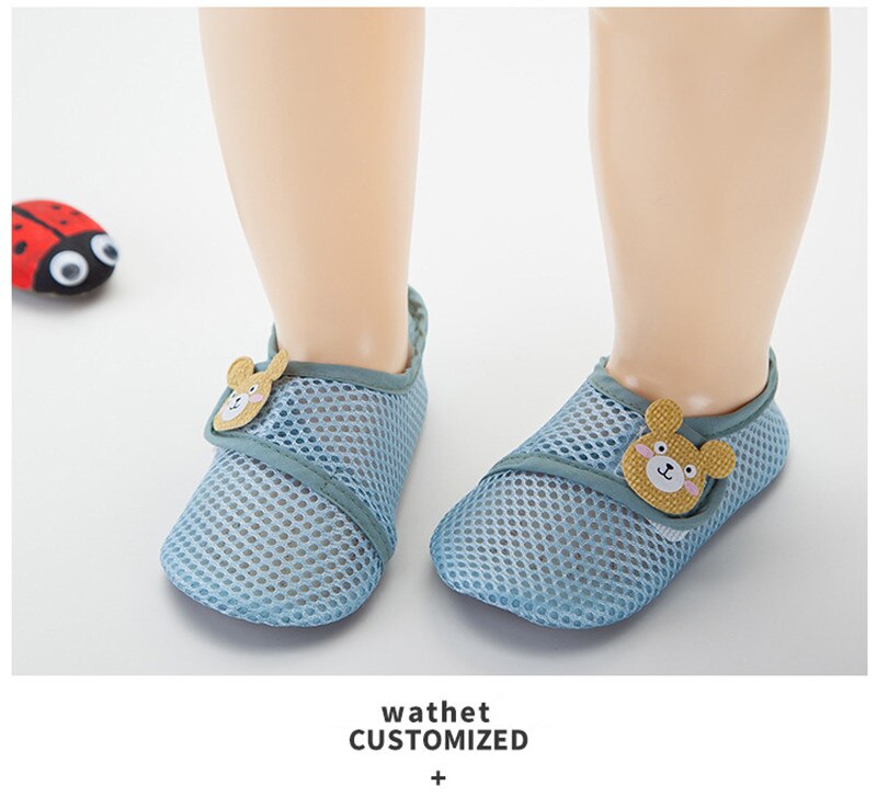 Newborn Baby Girl Boy Mesh Breathable Shoes Socks Infant Soft Sole Comfortable Cotton Cartoon Anti-slip Shoe Toddler Floor Sock: Wathet / M(1.5-2.5Y)