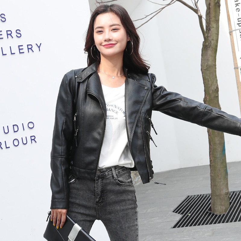 womens jackets plus size black leather jacket woman coat pu leather jacket lady short moto biker streetwear