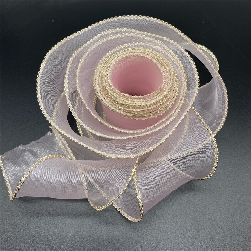 Cinta de Organza de seda con borde ondulado dorado, cintas de encaje para coser, tela, decoración de encaje, 50mm, 1 yarda por lote: 06