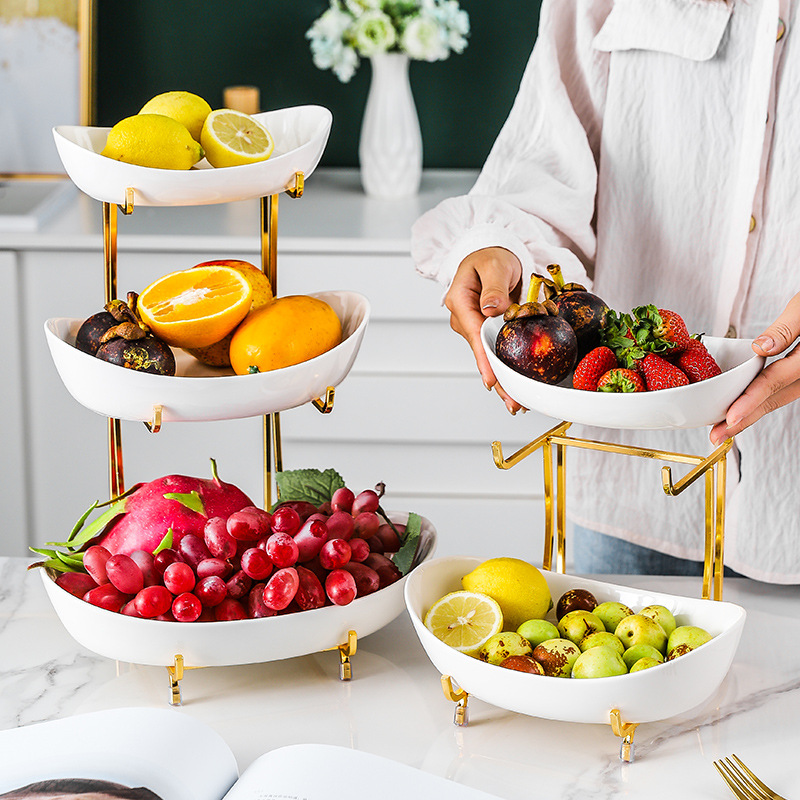 Nordic Living Room Ceramic Fruit Plate Multi-layer Fruit Dish Fruit Bowl Fruit Bowl Snack Basket Household Dry Luxury