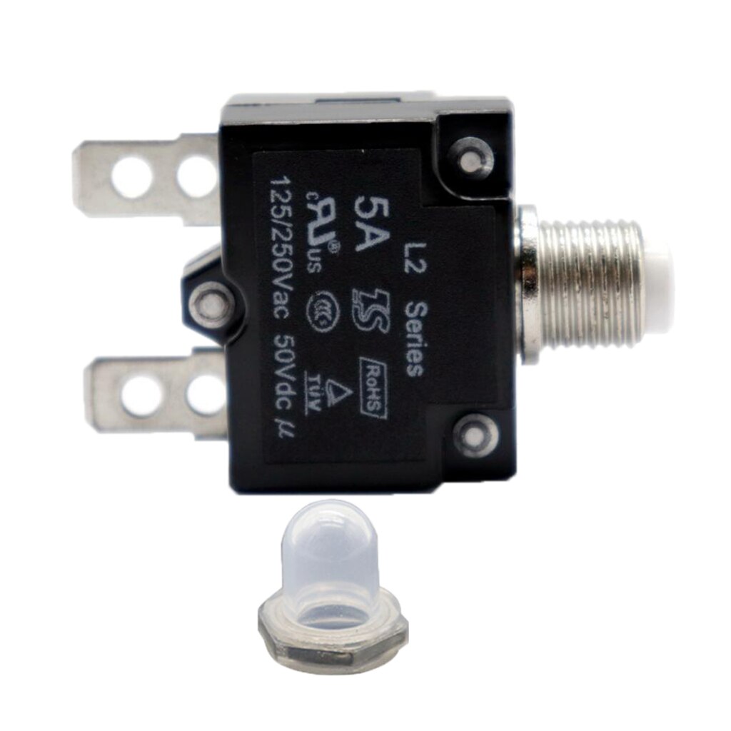 5 Amp Push Button Circuit Breakers with Waterproof Button Transparent Cover, DC 50V AC 125-250V