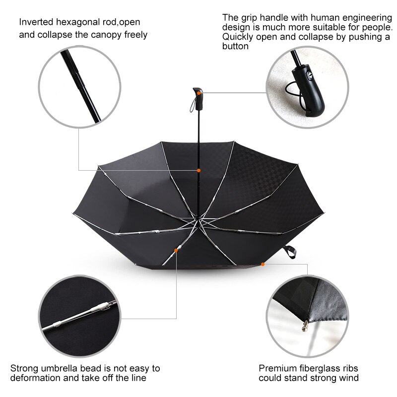 Paraguas automático de 120cm para hombre y mujer, Paraguas familiar grande para exteriores, a prueba de viento, rejilla de , de negocios