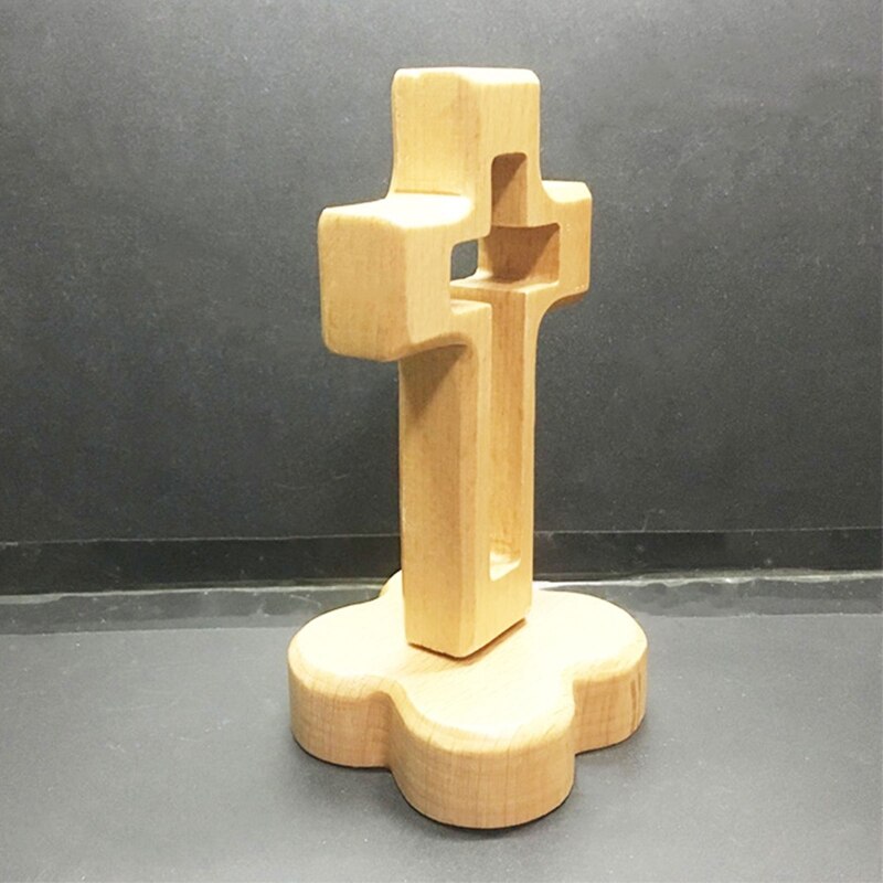 Aushöhlen Holz Sockel Kreuz Tisch Altar Kirche Dekor Religiöse Favor Stehen Kruzifix mit Basis 5,5x2,7 in