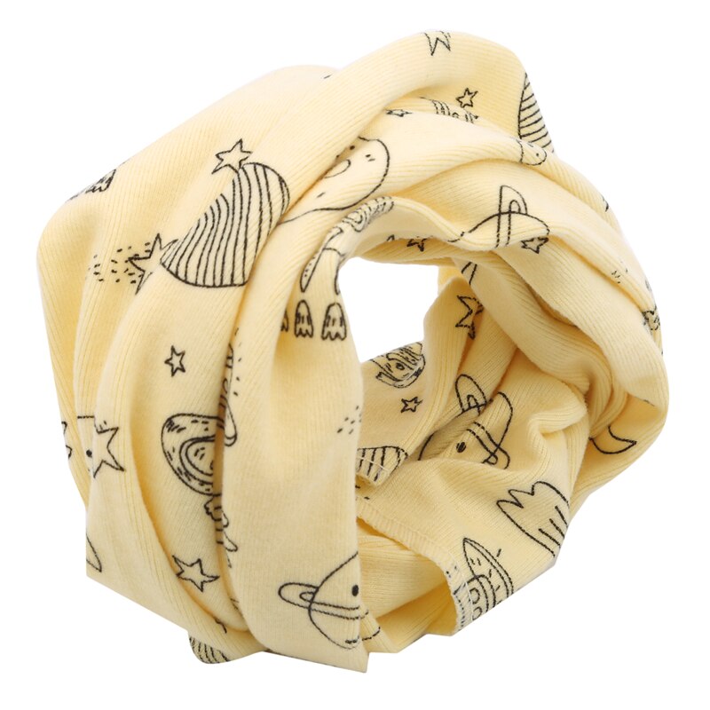 Winter Scaf Kids Boys Girls Cotton Multi Use Neck Cover Warm Scarf Hat Bandana Cute Print Cartoon Scarf Clothing Accessories: Yellow UFO