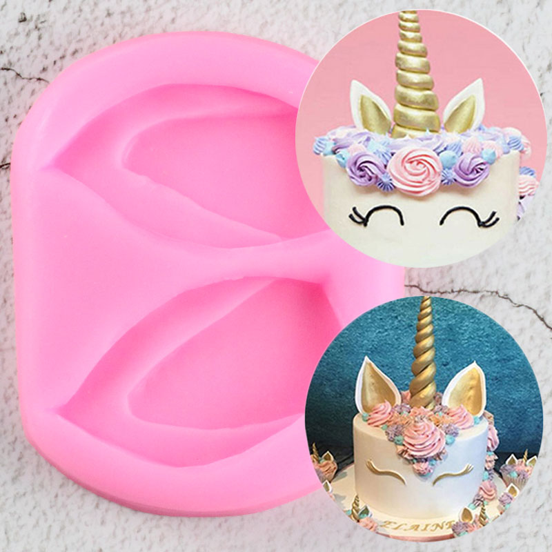 3D Unicorn Ear Silicone Molds Baby Birthday Cupcake Topper Fondant Cake Decorating Tools Candy Clay Chocolate Gumpaste Moulds