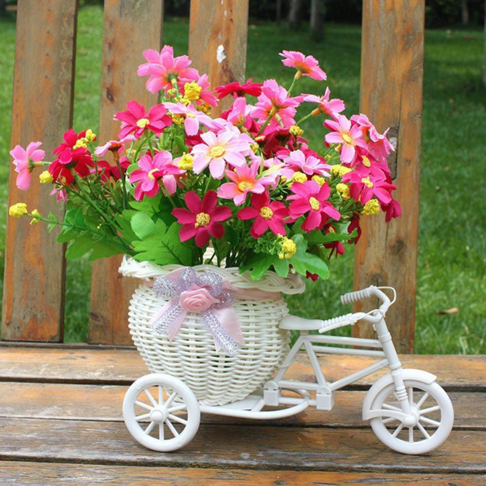 Cesta de flores de ratán, jarrón, triciclo, modelo de bicicleta, hogar, jardín, decoración del banquete de boda, decoración romántica y encantadora, figuritas en miniatura
