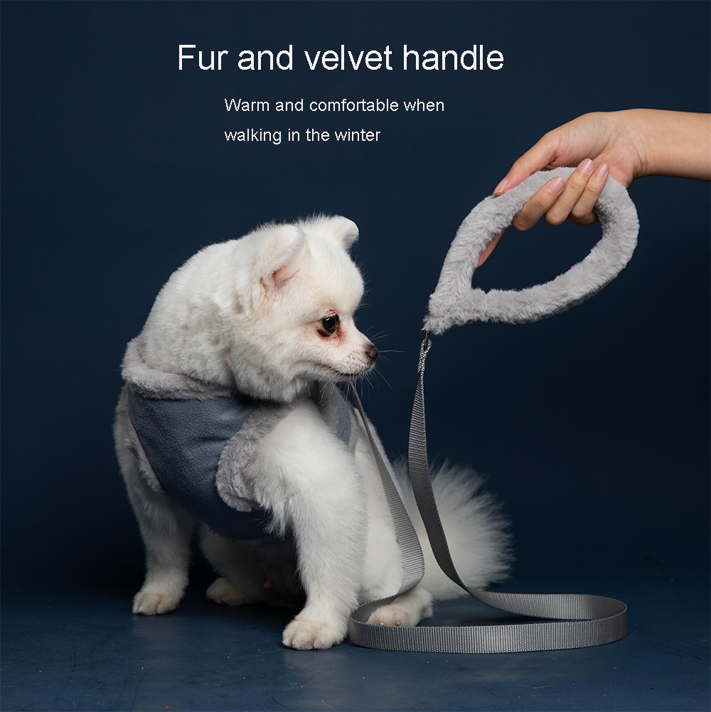 Ufbemo Hond Harnas Vest Set Huisdier Producten Warme Kleren Kat Puppy Lead Voor Kleine Winter Luxe Roze Grijs