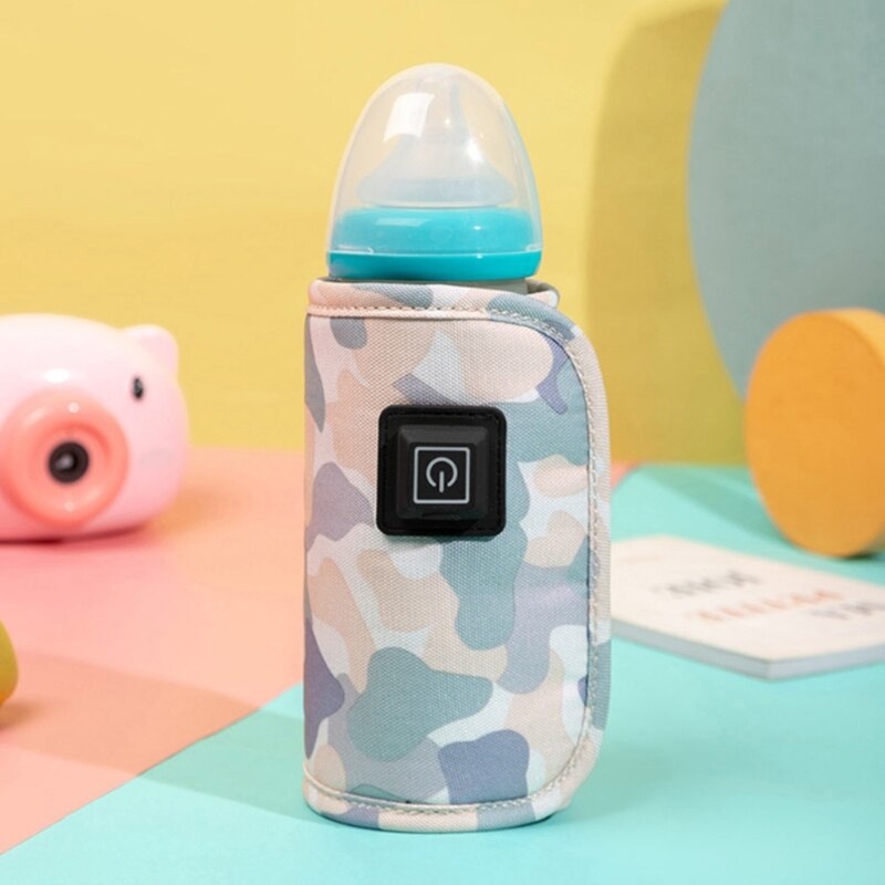 Draagbare Usb Flessenwarmer Camouflage Reizen Melk Warmer Baby Zuigfles Thermostaat Voedsel Warm Cover