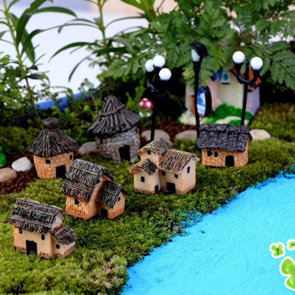 Musgo micro paisagem decoração casa de campo de palha miniatura resina decorativa pequena casa artesanato criativo