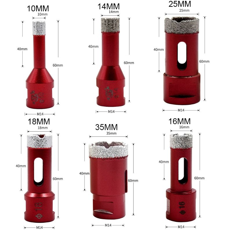 6-75mm M14 Vacuum Brazed Drill Bit High Hardness Hole Saw Cutter for Marble Tile C5AC
