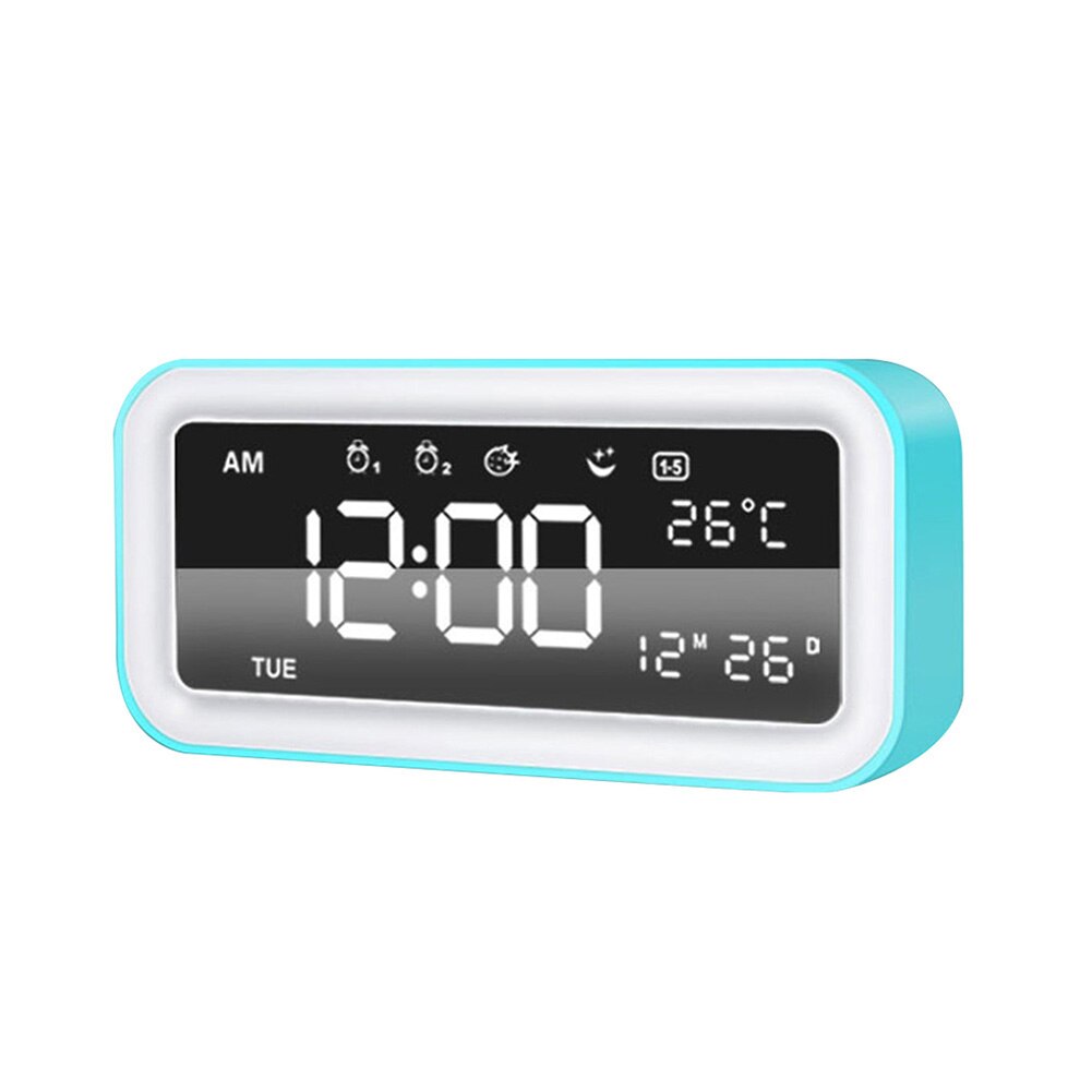 LED Digital Temperature Display Snooze Desktop USB Sunset Mode Table Alarm Clock Table Clock Bedroom Wake Up Clock Home Decor: Blue