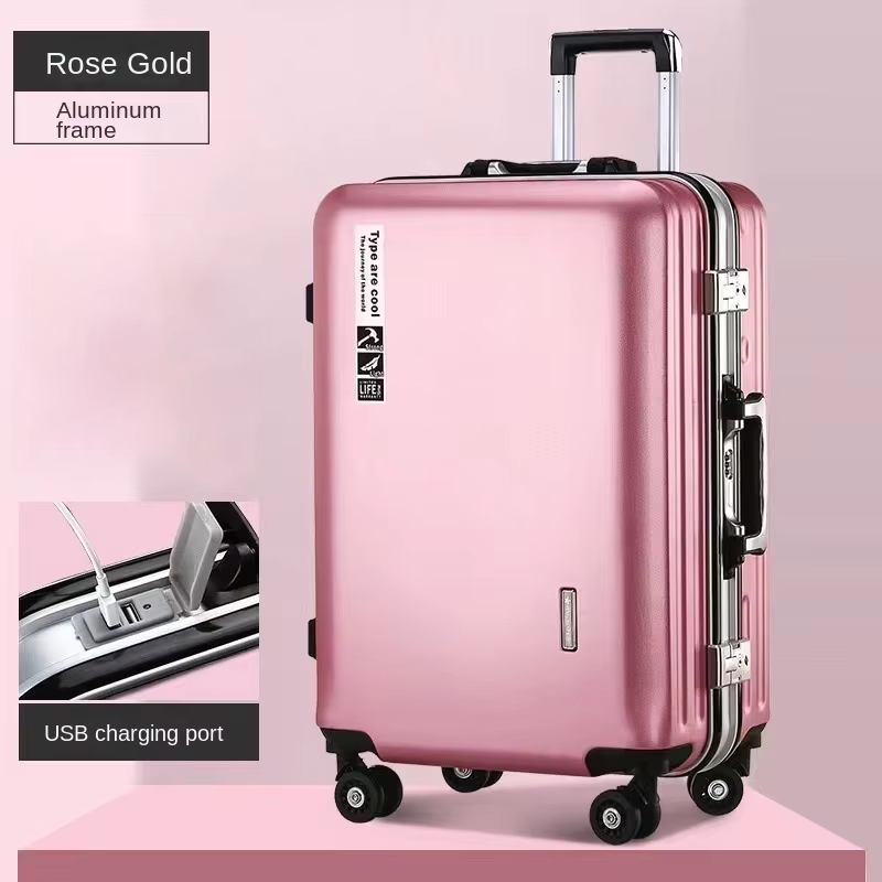 20 22 24 28 inch koffers op wielen Aluminium frame Handbagage Trip Cabine Trolley Reistas Wachtwoordslot Rits: Donkergrijs / 22"