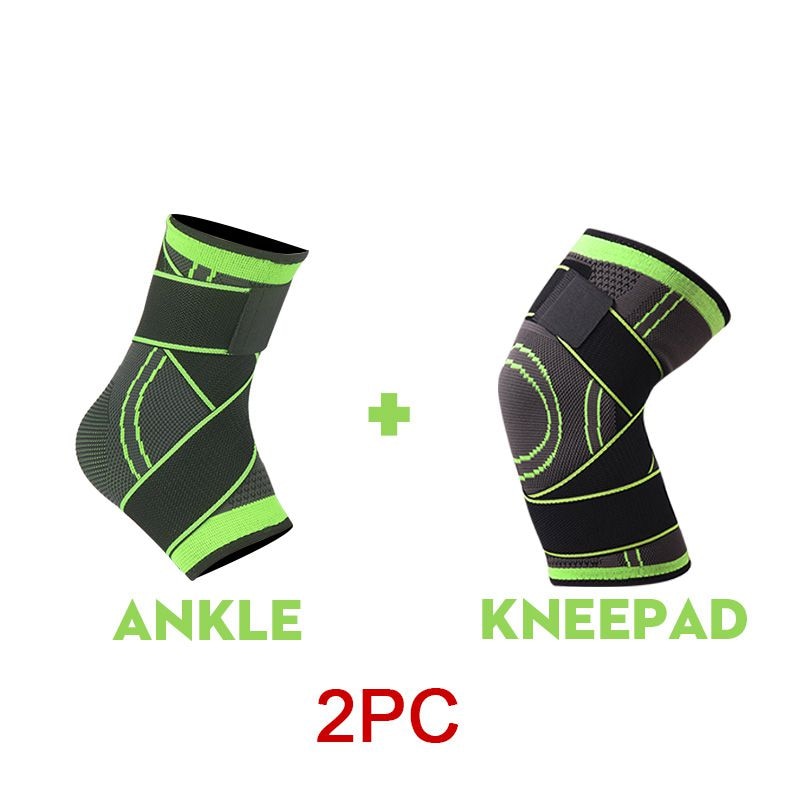 Skdk 4pc/ set compressie kniebrace sport hardlopen basketbal fitness fietsen tennis knie enkel elleboog pols ondersteuning set: Tz002- groene / L (kniebeschermer)