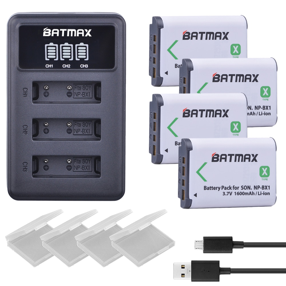 4X NP BX1 Bateria NP-BX1 Batterij + 3-Slots LED Lader voor Sony DSC RX1 RX100 AS100V M3 M2 HX300 HX400 HX50 HX60 GWP88 AS15 WX350