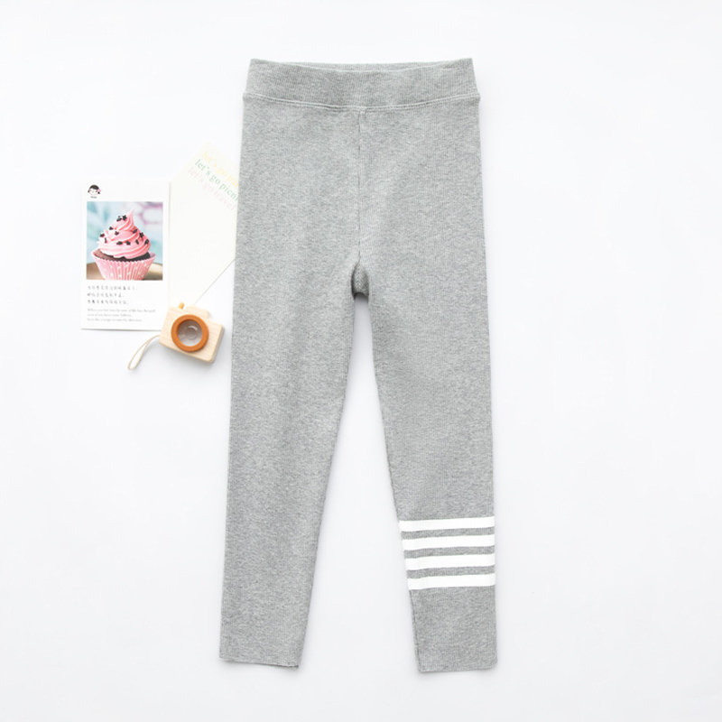 Leggings de rayas rosas para bebés y adolescentes, ropa de algodón de 4 a 18 años, estilo, lápiz infantil, pantalones ajustados: Light Grey / 110