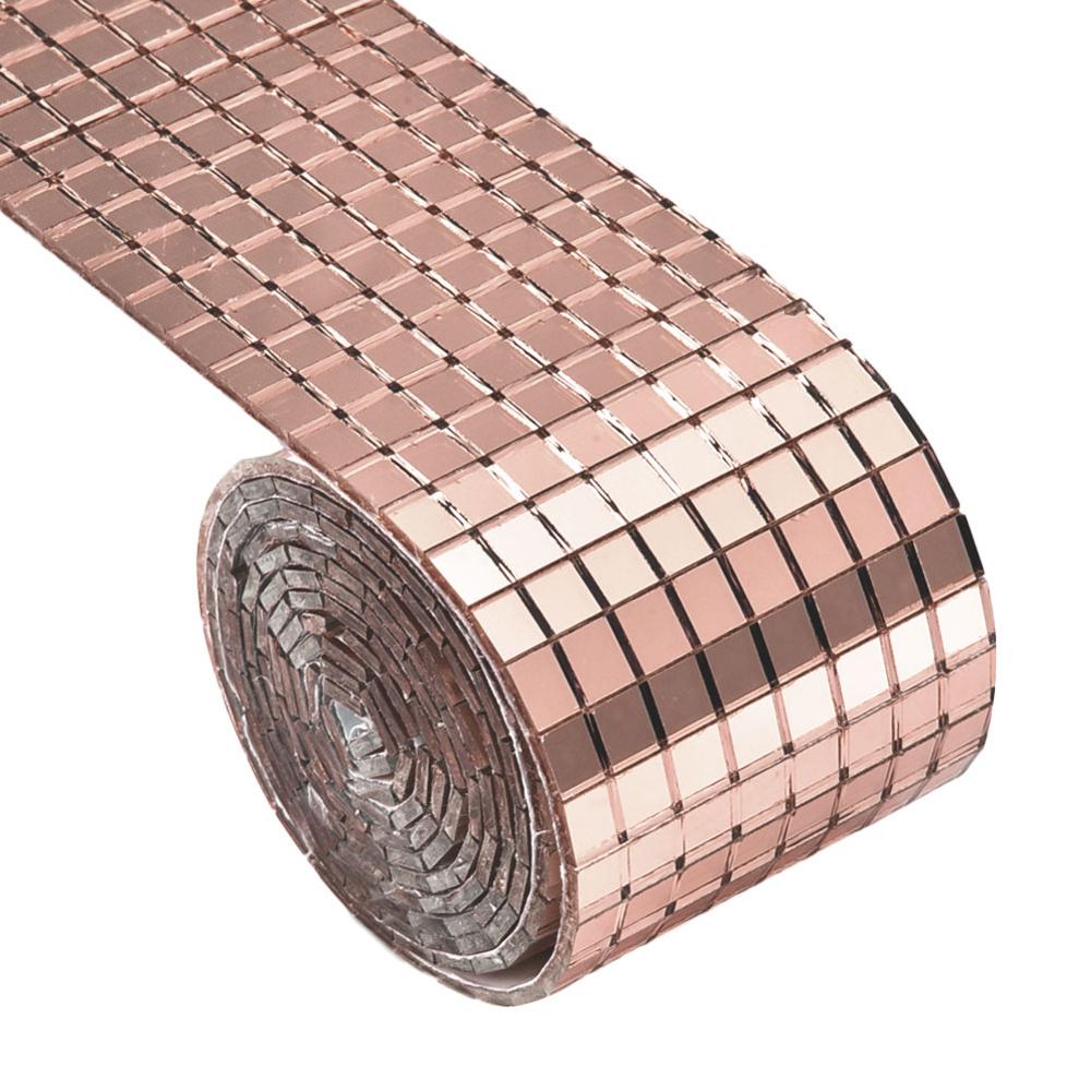 Auto-adhesivo de vidrio Mini cuadrado espejos, azulejos de mosaico para baño artesanías hechas a mano DIY decoración del hogar de plata/oro/rosa: Pink