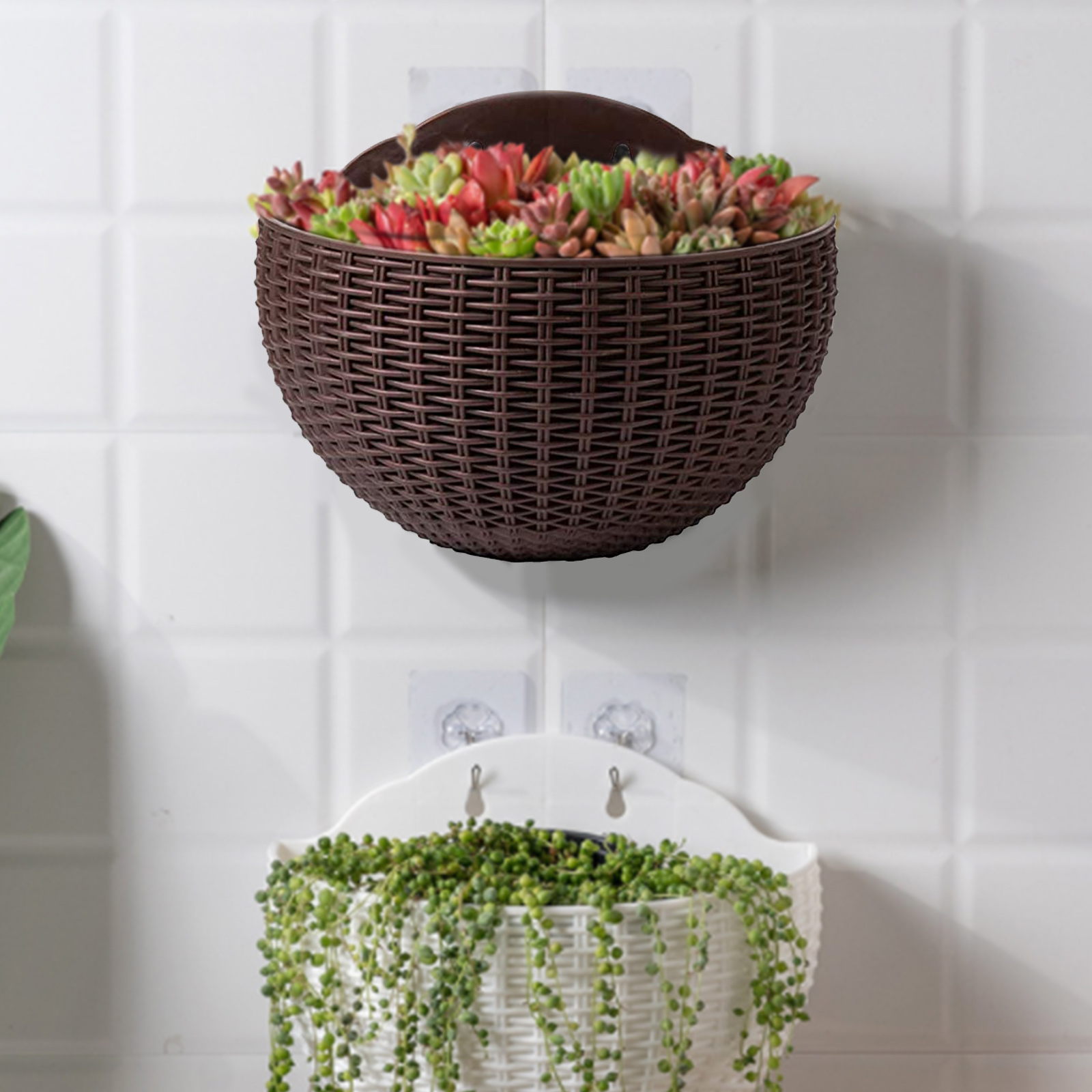 Pot de fleurs demi-rond suspendu au mur en rotin Imitation, jardinière murale semi-circulaire, balcon, panier suspendu d&#39;extérieur pour la maison