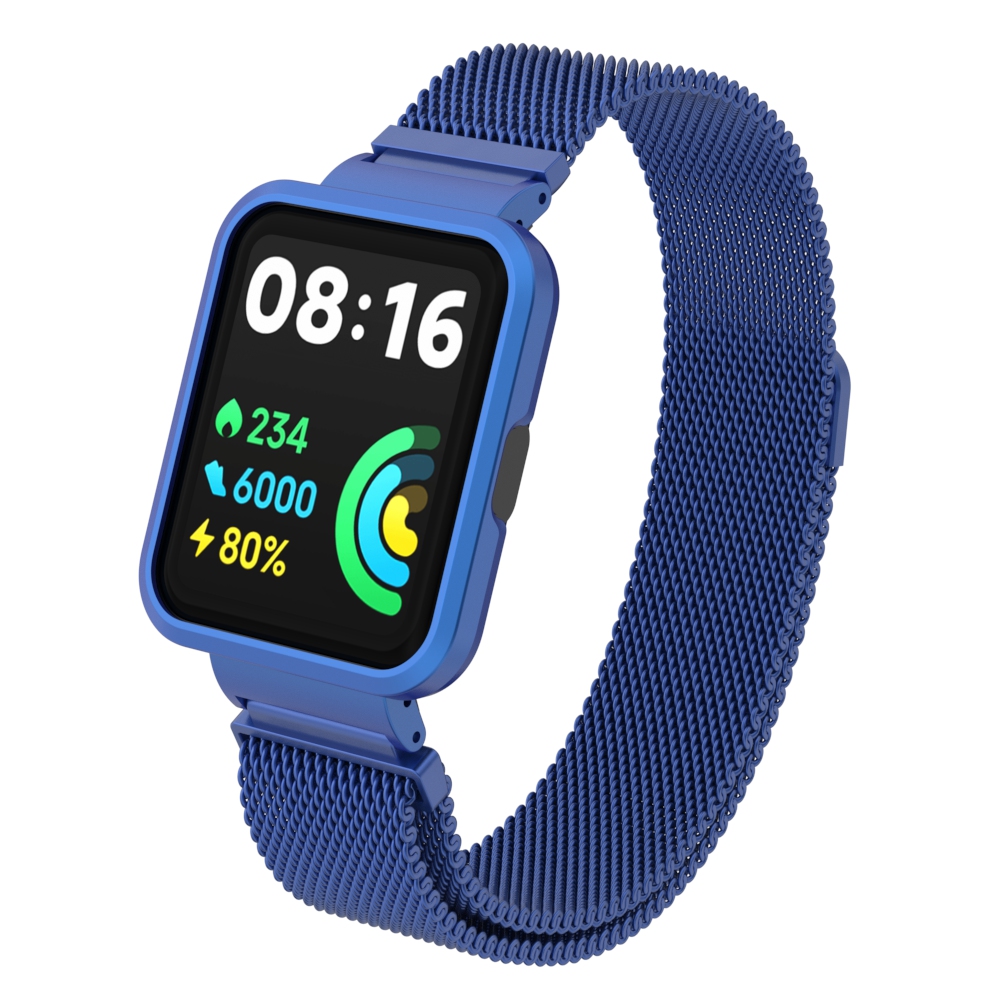 Milanese Band Voor Xiaomi Mi Watch Lite Smart Watch Metalen Frame Beschermer Case Armband Horlogeband Voor Redmi Watch 2 Lite Correa: Blue / 15Mm