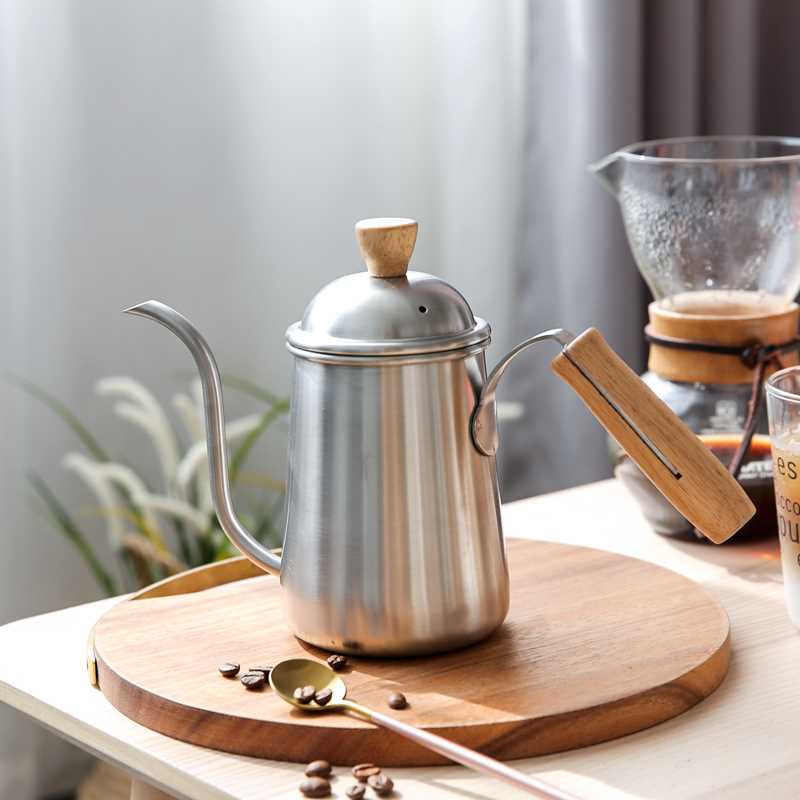 De café de acero inoxidable goteo de agua Delgado Caño erogación café Pour café de mango de madera leche Moka tetera proveedor