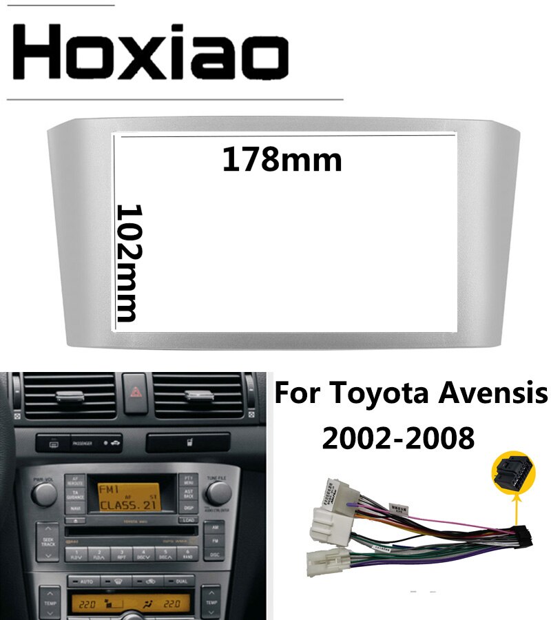 Double 2 Din Car Radio Fascia for TOYOTA Avensis Frame 2002 2007 2006 2005 2004 2003 Black Silver Panel Stereo Audio Frame