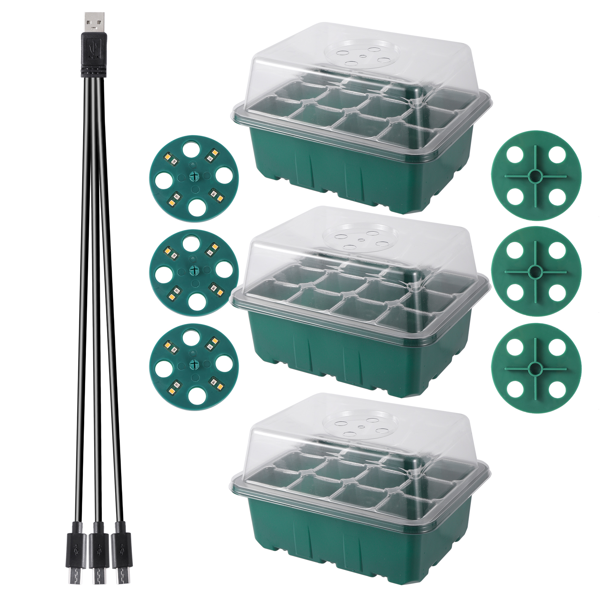Caja de vivero de plántulas con luz LED de cultivo, bandeja de inicio de semillas, maceta de cría de plántulas, macetero de germinación de invernadero de jardín: Gris claro